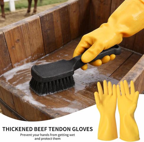 2Pcs Horse Bucket Brush Trough Scrub Water Trough Scrubber with Gloves Durable Plastic Utility Brush Heavy-Duty Non-Slip Handle Cleaning Scrub for Livestock Farm in Kuwait
