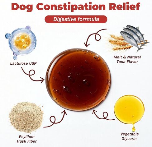 Constipation Relief for Dogs and Cats - Gentle Laxative and Stool Softener with Psyllium - Supports Healthy Bowel Movements, Hairball Relief, and Digestive Comfort - 2 fl oz (60 ml) in Kuwait