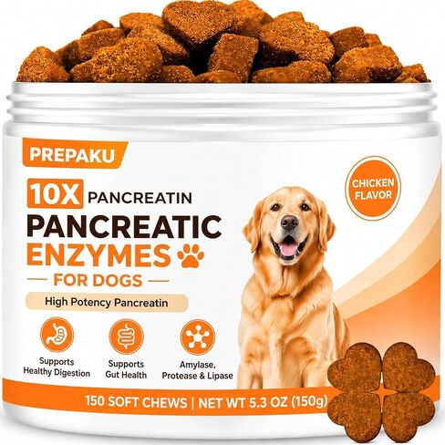 Pancreatic Enzymes for Dogs – 10X Pancreatin Digestive Enzyme Chews for EPI Support, Supports Digestive Stress, Pancreatic Issues & Healthy Weight Management – 150 Chews in Kuwait