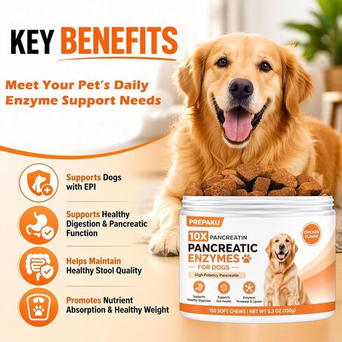 Pancreatic Enzymes for Dogs – 10X Pancreatin Digestive Enzyme Chews for EPI Support, Supports Digestive Stress, Pancreatic Issues & Healthy Weight Management – 150 Chews in Kuwait