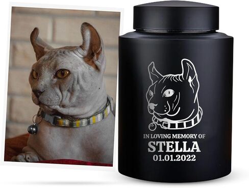 Custom Engraved Large Pet Memorial Urn with Personalized Photo/Image - Round Powder Coated Steel Urns for Cats Ashes, Pet Size 90-115 lbs | Name, Date, and Text Engraving Included | (Black) in Saudi Arabia