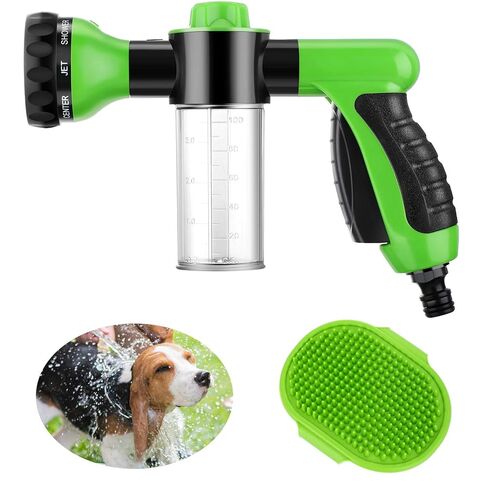 2 Pcs Hose Nozzle with Soap Dispenser, Rubber Comb Brush, and Spray Foamer for Pet Showering - Outdoor Bathing Sprayer Bottle (Green) in Kuwait