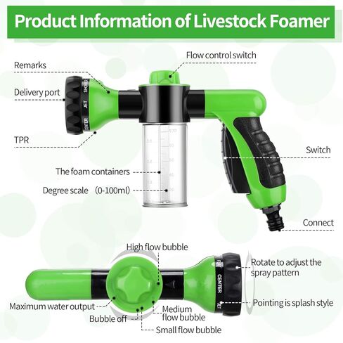 2 Pcs Hose Nozzle with Soap Dispenser, Rubber Comb Brush, and Spray Foamer for Pet Showering - Outdoor Bathing Sprayer Bottle (Green) in Kuwait