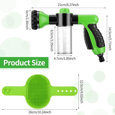 2 Pcs Hose Nozzle with Soap Dispenser, Rubber Comb Brush, and Spray Foamer for Pet Showering - Outdoor Bathing Sprayer Bottle (Green) in Kuwait