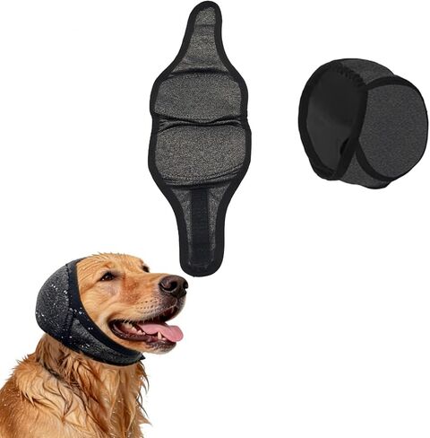 Upgraded Dog Ear Muffs for Noise Protection - No Flap Ear Wraps for Dogs Hematoma Recovery, Anxiety Relief Dog Ear Cover for Bathing & Grooming, Adjustable Elastic Waterproof Dog Head Wrap (Grey, L) in Kuwait