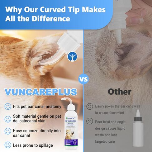 Cat & Dog Ear Cleaner Solution, Soft Nozzle Ear Treatment for Dogs & Cats, Gently Removes Ear Wax & Debris, Soothes Ear Itching & Inflammation, Deodorizing Pet Ear Wash with Thyme 4 fl oz in Kuwait