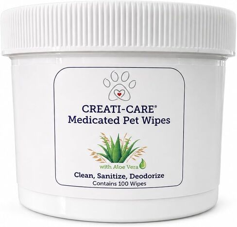 Creati Care Dog Ear Cleaner Wipes -Medicated Chlorhexidine Ketoconazole-Optic Cleanser for Dogs to Stop Ear Itching, and Infections and Controlling Ear Odor in Pets - 100 Wipes in Kuwait