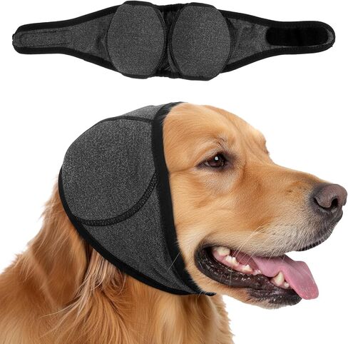 Ear Wraps Noise Cancelling for Dogs, Dog Ear Cover for Bath Muffs Protection Earmuffs Noise Cancelling, Calm Your Adult Dog During Thunderstorms & Grooming Blow Dryer, Grey, Large(L) in Kuwait