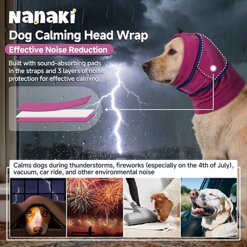 Nanaki Dog Ear Muffs For Fireworks & Thunderstorm, Soft Dog Ear Covers For Bath Grooming, Head Wrap For Ear Hematoma for Vet Visit, Adjustable Quiet Ears for Dogs Noise Protection for Vacuum, Purple L in Saudi Arabia