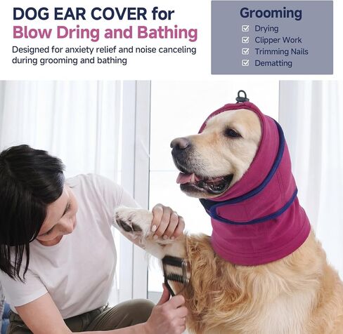 Nanaki Dog Ear Muffs For Fireworks & Thunderstorm, Soft Dog Ear Covers For Bath Grooming, Head Wrap For Ear Hematoma for Vet Visit, Adjustable Quiet Ears for Dogs Noise Protection for Vacuum, Purple L in Saudi Arabia