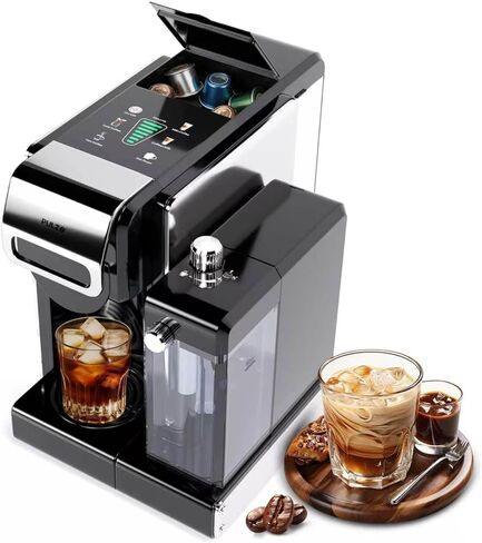 PULZO Espresso Machine with Integrated Automatic Milk Frother, capsule coffee maker for K*cup capsule/Ne*s Original/coffee powder, One Touch Latte & Cappuccino in Kuwait