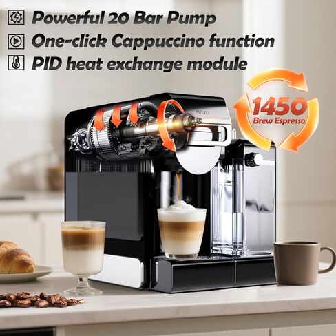 PULZO Espresso Machine with Integrated Automatic Milk Frother, capsule coffee maker for K*cup capsule/Ne*s Original/coffee powder, One Touch Latte & Cappuccino in Kuwait