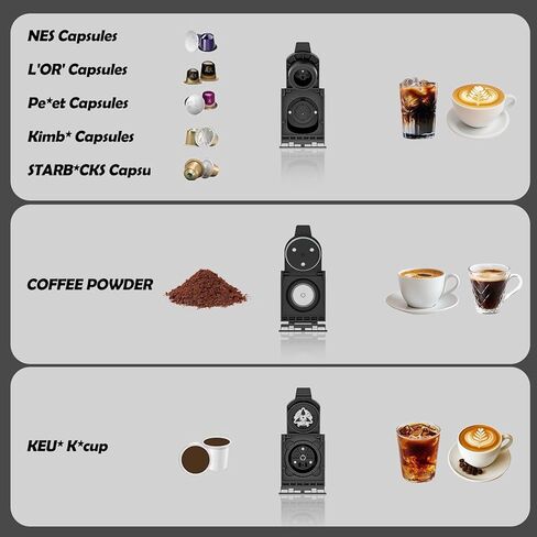 PULZO Espresso Machine with Integrated Automatic Milk Frother, capsule coffee maker for K*cup capsule/Ne*s Original/coffee powder, One Touch Latte & Cappuccino in Kuwait