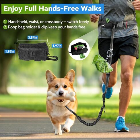Hands Free Dog Leash 4-in-1, Adjustable 4–6 ft Waist & Crossbody Leash with Seat Belt Clip & Poop Bag Holder, Reflective & Heavy-Duty for Running, Walking, Hiking, Training in Kuwait