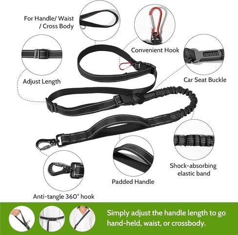 Hands Free Dog Leash 4-in-1, Adjustable 4–6 ft Waist & Crossbody Leash with Seat Belt Clip & Poop Bag Holder, Reflective & Heavy-Duty for Running, Walking, Hiking, Training in Kuwait