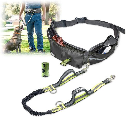 TAKSIN The Ultimate Hands Free Two Dogs Double Leash System for Walking Running Hiking Training, Reflective Bungee Leash, Treat Holder, Poop Bag Dispenser for Small Medium Large Dogs (Grey Pack) in Saudi Arabia