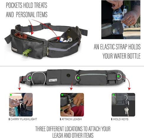 TAKSIN The Ultimate Hands Free Two Dogs Double Leash System for Walking Running Hiking Training, Reflective Bungee Leash, Treat Holder, Poop Bag Dispenser for Small Medium Large Dogs (Grey Pack) in Saudi Arabia