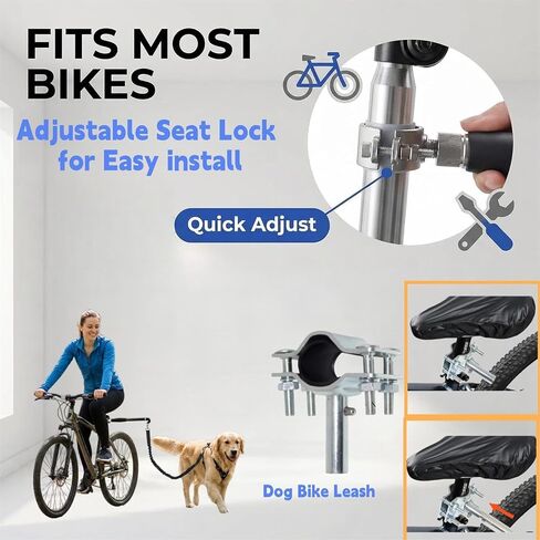 Dog Bike Leash, Hands-Free Pet Leash with Adjustable Seat Lock, Spring Attachment for Bicycle Riding (Quick Connect) in Saudi Arabia