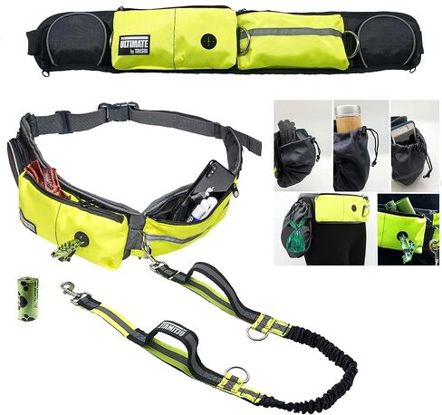 TAKSIN The Ultimate Hands Free Two Dogs Double Leash System for Walking Running Hiking Training, Reflective Bungee Leash, Treat Holder, Poop Bag Dispenser Small Medium Large Dogs (Grey Deluxe Pack) in Kuwait