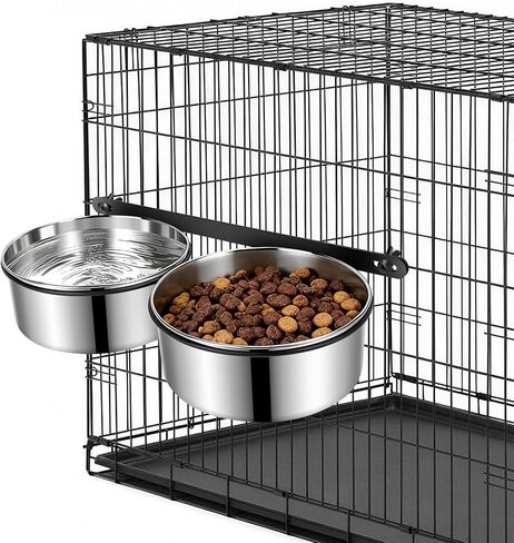 Dog Crate Water Bowls 2Pack, 40oz Stainless Steel Dual Hanging Pet Bowls, Wall-Mounted Dog Food & Water Feeder, Elevated Non-Spill Kennel Bowl Set for Medium & Large Dogs and Cats in Kuwait