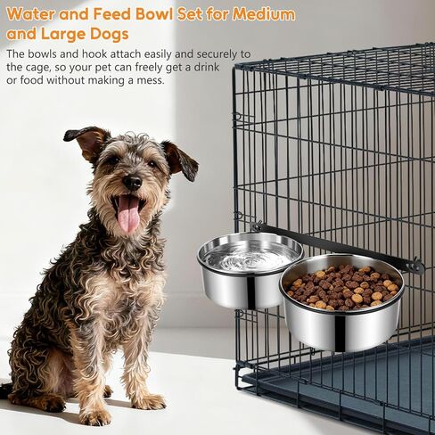 Dog Crate Water Bowls 2Pack, 40oz Stainless Steel Dual Hanging Pet Bowls, Wall-Mounted Dog Food & Water Feeder, Elevated Non-Spill Kennel Bowl Set for Medium & Large Dogs and Cats in Kuwait