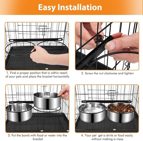 Dog Crate Water Bowls 2Pack, 40oz Stainless Steel Dual Hanging Pet Bowls, Wall-Mounted Dog Food & Water Feeder, Elevated Non-Spill Kennel Bowl Set for Medium & Large Dogs and Cats in Kuwait