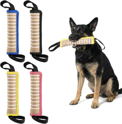 4 Pcs Dog Tug Toys, Dog Bite Jute Pillow Pull Toy with 2 Strong Handles, Tug of War Interactive Play Puppy Training Equipment for Puppy to Medium Dog, Lasting Training Pull Rope in Kuwait