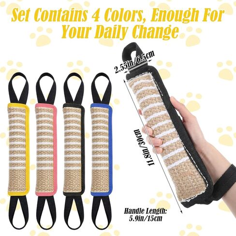 4 Pcs Dog Tug Toys, Dog Bite Jute Pillow Pull Toy with 2 Strong Handles, Tug of War Interactive Play Puppy Training Equipment for Puppy to Medium Dog, Lasting Training Pull Rope in Kuwait