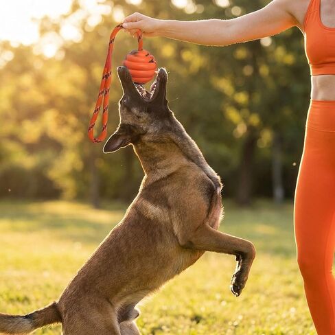Rope Dog Toy Ball, Ball on Rope Dog Toy for Belgian Malinois Training, Strong Rope Balls for Dogs, Interactive Dog Training Toys in Kuwait