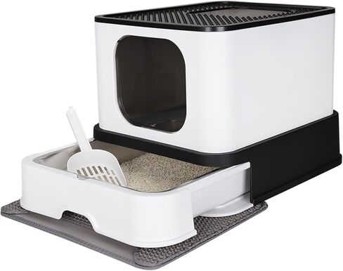 RIZZARI Stainless Steel Cat Box: Large Size for Cats Up to 45 lbs - Pink Covered Odor Control Enclosure with Easy Cleaning - Teflon Non-Stick Coating - Anti-Splash for Multi-Cat Homes & Apartments in Kuwait