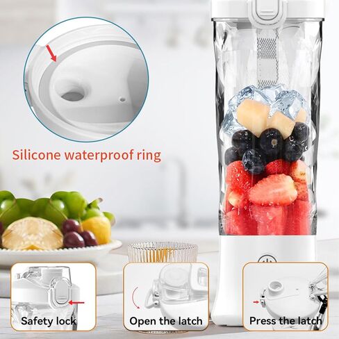 240W Portable Blender, 20oz USB Rechargeable Travel Blender with LED Display, Pulse & Modes, IPX7 Waterproof, BPA-Free,juice, Ice Crushing for Shakes, Smoothies, Sports & Outdoor【White】 in Kuwait