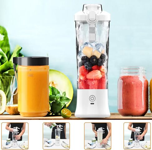 240W Portable Blender, 20oz USB Rechargeable Travel Blender with LED Display, Pulse & Modes, IPX7 Waterproof, BPA-Free,juice, Ice Crushing for Shakes, Smoothies, Sports & Outdoor【White】 in Kuwait