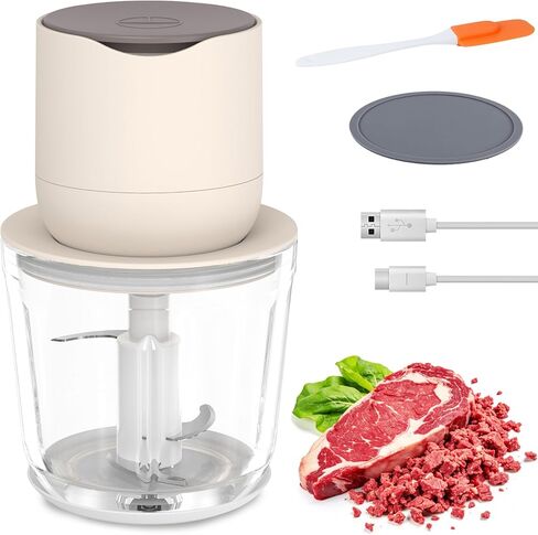 600ml Glass Cordless Food Chopper, Wireless Food Processor with 3 Sharp Blades ＆ USB-C Rechargeable Battery Motor, Small Garlic Vegetable Chopper, Electric Meat Blender Grinder, Portable Mini Mixer in Kuwait