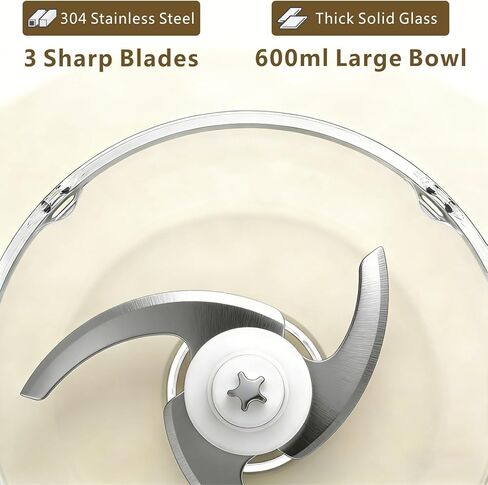 600ml Glass Cordless Food Chopper, Wireless Food Processor with 3 Sharp Blades ＆ USB-C Rechargeable Battery Motor, Small Garlic Vegetable Chopper, Electric Meat Blender Grinder, Portable Mini Mixer in Kuwait