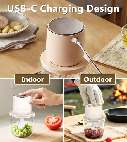 600ml Glass Cordless Food Chopper, Wireless Food Processor with 3 Sharp Blades ＆ USB-C Rechargeable Battery Motor, Small Garlic Vegetable Chopper, Electric Meat Blender Grinder, Portable Mini Mixer in Kuwait