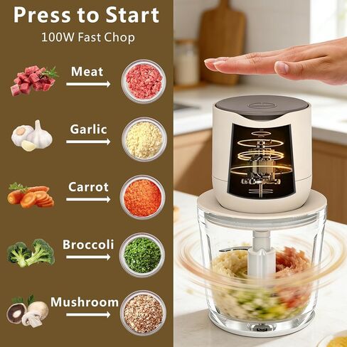 600ml Glass Cordless Food Chopper, Wireless Food Processor with 3 Sharp Blades ＆ USB-C Rechargeable Battery Motor, Small Garlic Vegetable Chopper, Electric Meat Blender Grinder, Portable Mini Mixer in Kuwait