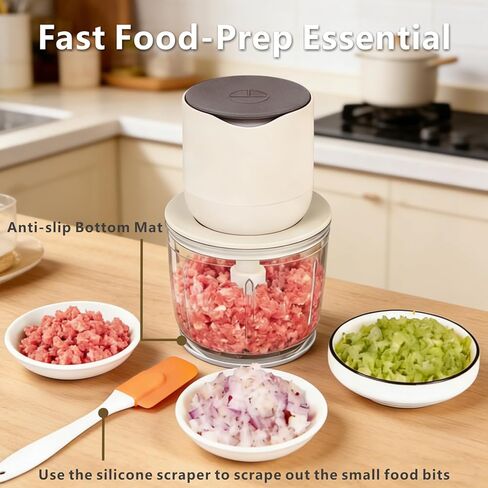 600ml Glass Cordless Food Chopper, Wireless Food Processor with 3 Sharp Blades ＆ USB-C Rechargeable Battery Motor, Small Garlic Vegetable Chopper, Electric Meat Blender Grinder, Portable Mini Mixer in Kuwait