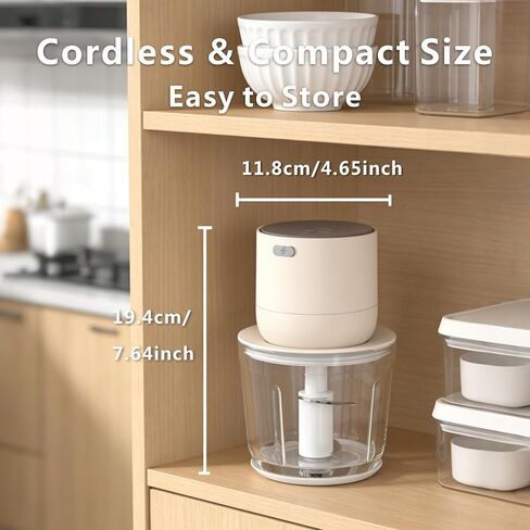 600ml Glass Cordless Food Chopper, Wireless Food Processor with 3 Sharp Blades ＆ USB-C Rechargeable Battery Motor, Small Garlic Vegetable Chopper, Electric Meat Blender Grinder, Portable Mini Mixer in Kuwait