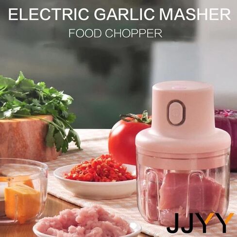 2-in-1 Electric Food Chopper with Dual Blades & Bowls | USB Rechargeable Mini Kitchen Processor for Garlic, Vegetables, Fruits | Portable Masher for Indoor/Outdoor Cooking (250ml+100ml) in Kuwait