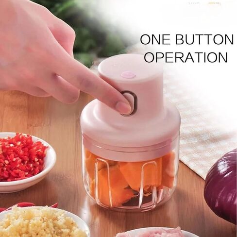 2-in-1 Electric Food Chopper with Dual Blades & Bowls | USB Rechargeable Mini Kitchen Processor for Garlic, Vegetables, Fruits | Portable Masher for Indoor/Outdoor Cooking (250ml+100ml) in Kuwait