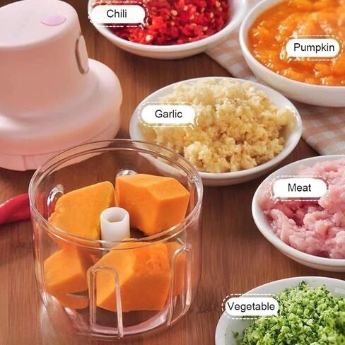 2-in-1 Electric Food Chopper with Dual Blades & Bowls | USB Rechargeable Mini Kitchen Processor for Garlic, Vegetables, Fruits | Portable Masher for Indoor/Outdoor Cooking (250ml+100ml) in Kuwait