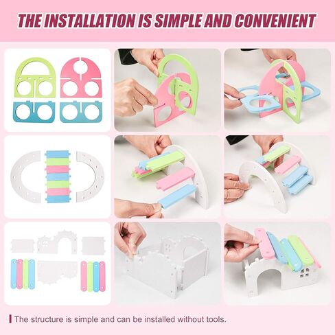 منزل الهامستر القزم DIY مخبأ جربيل خشبي أرجوحة جسر قوس قزح ومنشار بولي كلوريد الفينيل، مناسب لموئل الحيوانات الصغيرة، طراز 1 in Kuwait