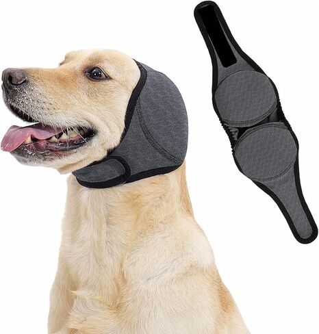 Dog Ear Covers for Bath, Swimming & Grooming – Water-Resistant Ear Protection Wraps for Dogs, Adjustable Reusable Shower Cap for Noise & Blow Drying Relief(Grey, M) in Kuwait