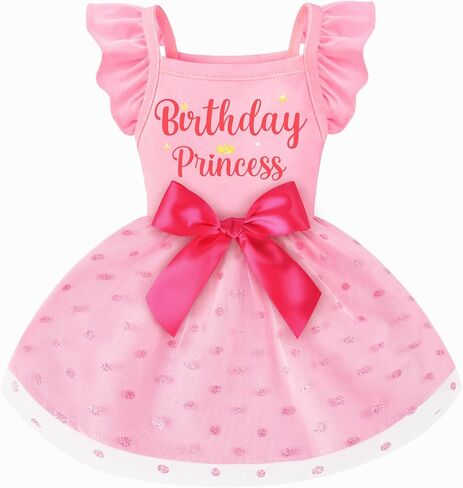 Dog Dress for Small Dogs Girl Ruffle Sleeves Bowknot Slip Dress Birthday Holiday Outfit for Small Medium Dogs Cats Pets in Kuwait