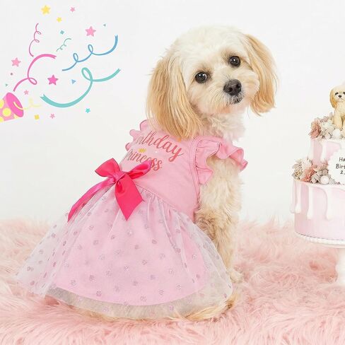 Dog Dress for Small Dogs Girl Ruffle Sleeves Bowknot Slip Dress Birthday Holiday Outfit for Small Medium Dogs Cats Pets in Kuwait