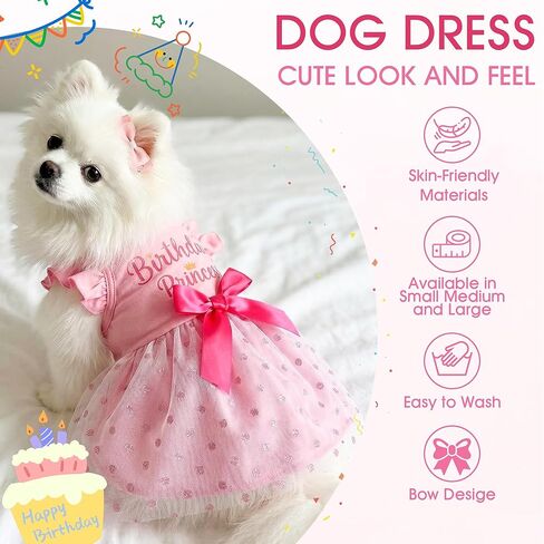 Dog Dress for Small Dogs Girl Ruffle Sleeves Bowknot Slip Dress Birthday Holiday Outfit for Small Medium Dogs Cats Pets in Kuwait