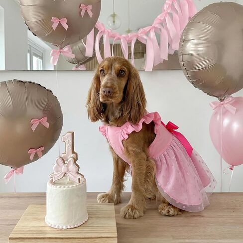 Dog Dress for Small Dogs Girl Ruffle Sleeves Bowknot Slip Dress Birthday Holiday Outfit for Small Medium Dogs Cats Pets in Kuwait
