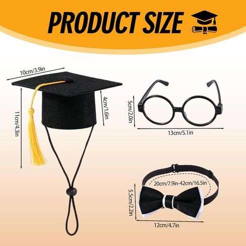 3 Pcs Dog Graduation Cap and Gown Set, 2026 Pets Mini Graduation Caps with Tassel Bow Tie and Glasses, Photo Props for Small Medium Dogs Cats Graduation Ceremonies, Party Dress Costume Accessory in Kuwait