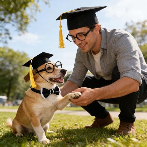3 Pcs Dog Graduation Cap and Gown Set, 2026 Pets Mini Graduation Caps with Tassel Bow Tie and Glasses, Photo Props for Small Medium Dogs Cats Graduation Ceremonies, Party Dress Costume Accessory in Kuwait