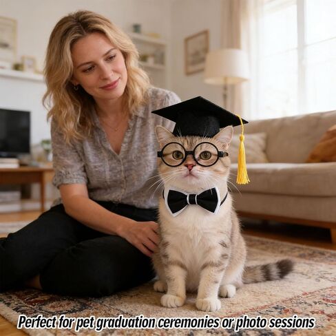 3 Pcs Dog Graduation Cap and Gown Set, 2026 Pets Mini Graduation Caps with Tassel Bow Tie and Glasses, Photo Props for Small Medium Dogs Cats Graduation Ceremonies, Party Dress Costume Accessory in Kuwait